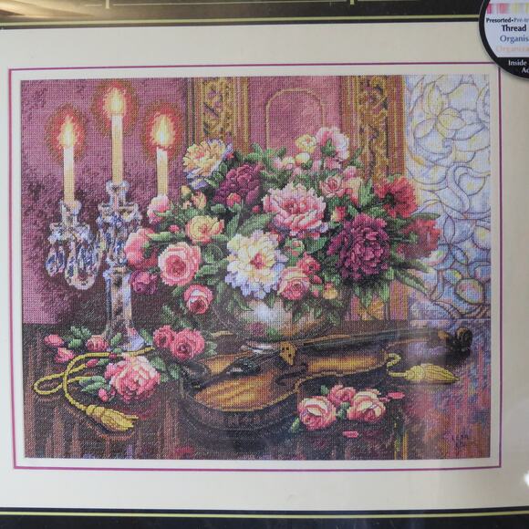 Dimensions Gold Collection Romantic Floral Cross Stitch Kit 16x13 Violin Flower - Picture 2 of 16